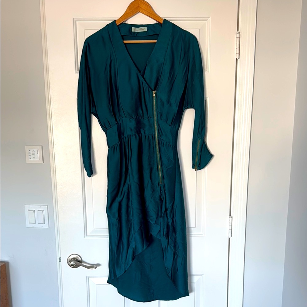 Geren Ford Silk Hi-Lo Midi Dress with front Zip
